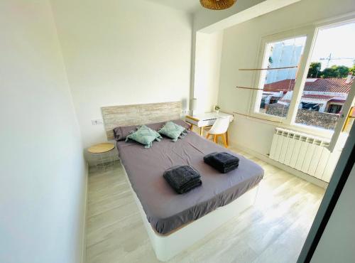 1 dormitorio con 1 cama con 2 almohadas en Precioso y exclusivo piso en centro de Tarragona, en Tarragona