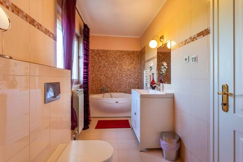 RakaljにあるKapetanova Villaの浴槽、トイレ、洗面台を備えたバスルーム