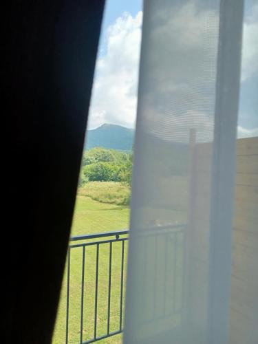 a view of a balcony with a view of a field at Wetlina Poza Trasą in Wetlina