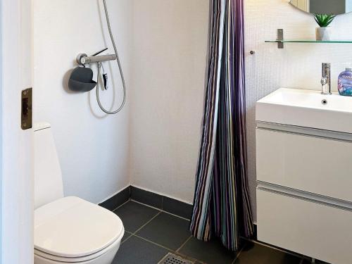 Apartment Hadsund IX في Hadsund: حمام مع مرحاض ومغسلة