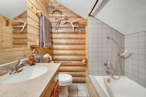 a bathroom with a sink and a toilet and a tub at Cabin on Gibbonsville Road 