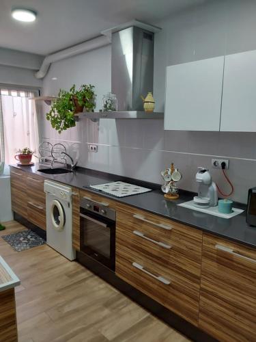 kuchnia z kuchenką i zmywarką do naczyń w obiekcie Piso turístico en el centro de Benavente w mieście Benavente