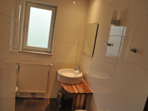 uma casa de banho com um lavatório e um chuveiro em Comfortable Holiday Home in Marche-en-Famenne with Terrace em Marloie