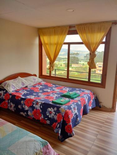 1 dormitorio con cama y ventana grande en Finca Bella Vista Posada Rural, en Toca