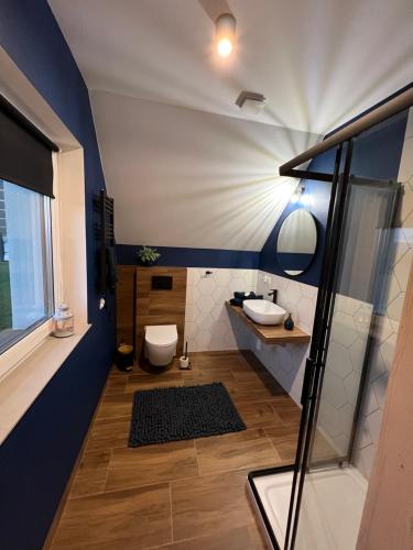 a bathroom with a toilet and a sink at Anielski Apartament z prywatną balią in Szaflary