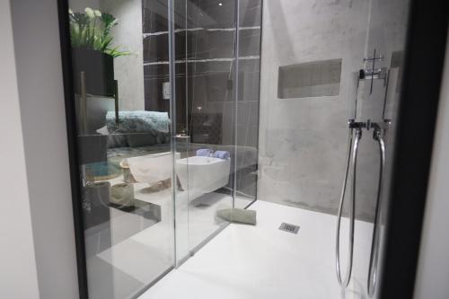 a bathroom with a glass shower and a sink at Relais Dea Degli Ulivi in Agrigento