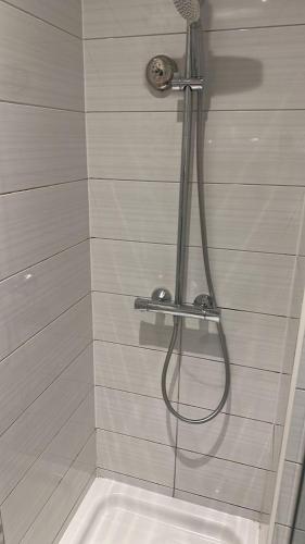y baño con ducha con cabezal de ducha. en Perfect Stay Dubai en Dubái