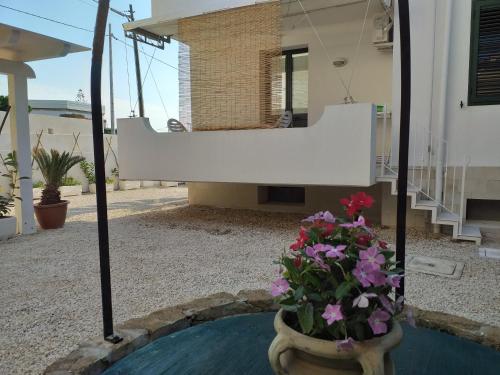 a pot of flowers sitting on the side of a house at Villa Marina in Calabernardo