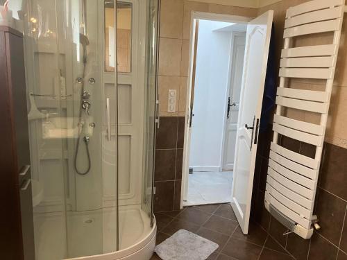 een badkamer met een douche en een wastafel bij Villa familiale à Sète in Sète
