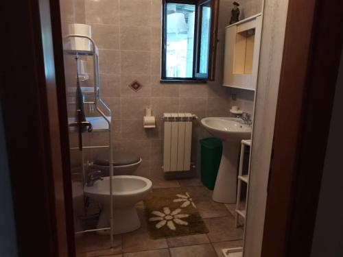 Baño pequeño con aseo y lavamanos en Appartamento "Il Glicine", en Torraca