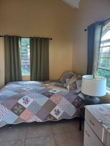 a bedroom with a bed with a quilt on it at BelleAir Views in Gros Islet