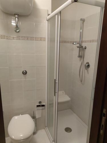 a bathroom with a shower with a toilet and a sink at B&B NONNA GINA in Manoppello