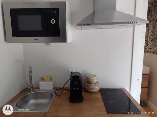 a kitchen with a sink and a microwave at LA CASA DE INVITADOS in Zaragoza