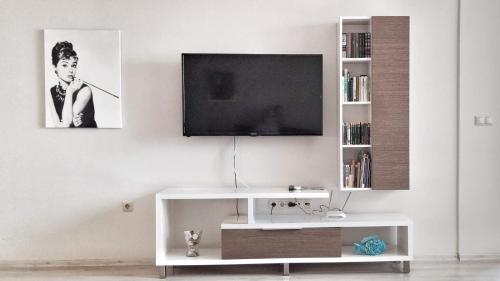 En tv och/eller ett underhållningssystem på La Mer spacious Apartment with a Sea View
