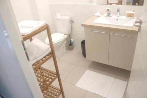 a bathroom with a white toilet and a sink at Appartement d'une chambre avec balcon amenage et wifi a Le Gosier a 1 km de la plage in Le Gosier