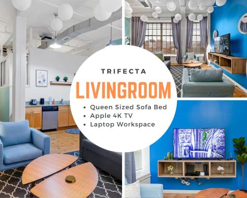 Una televisión o centro de entretenimiento en Trifecta 2BR Modern & Spacious Superhost