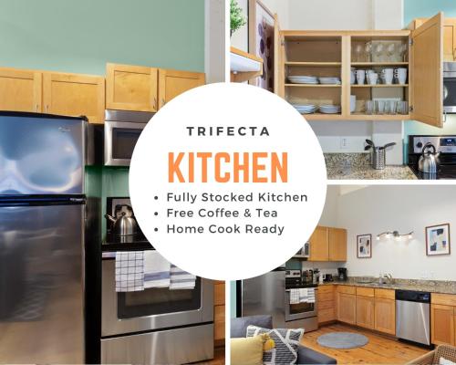 Cuisine ou kitchenette dans l'établissement 2BR Hip Downtown Apt + Apple TV + Wifi + Gym