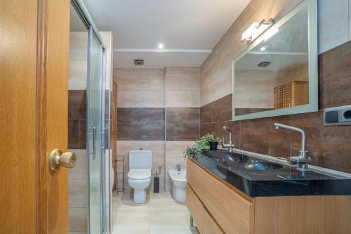 une salle de bain avec un lavabo, des toilettes et un miroir dans l'établissement ref 403, à Empuriabrava