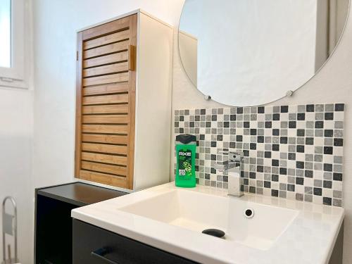 une salle de bain avec un lavabo et un miroir dans l'établissement Le Saint Agne, à Toulouse