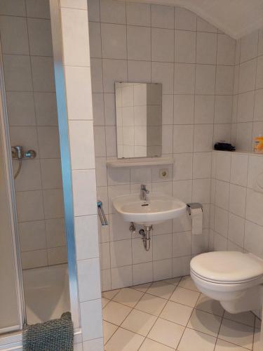 a bathroom with a toilet and a sink at Landhaus Luttum in Kirchlinteln