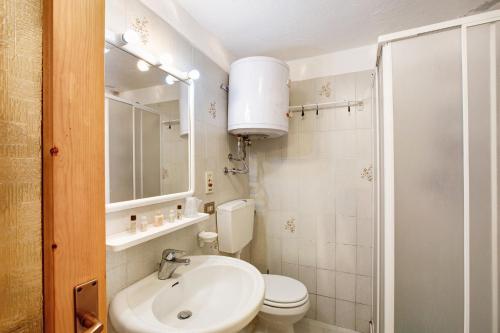 a bathroom with a white toilet and a sink at Lo Peiglo Valgrisenche in Valgrisenche