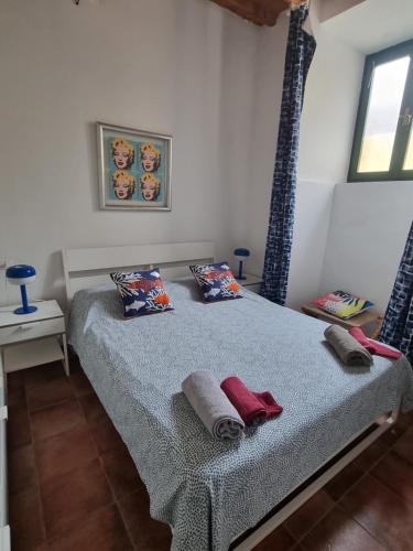 1 dormitorio con 1 cama con 2 almohadas en Le petit refuge en Capraia