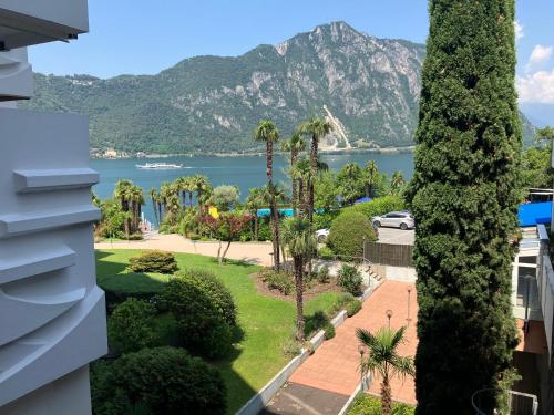 a view of the lake from the balcony at Lake Apartment 3 in Bissone