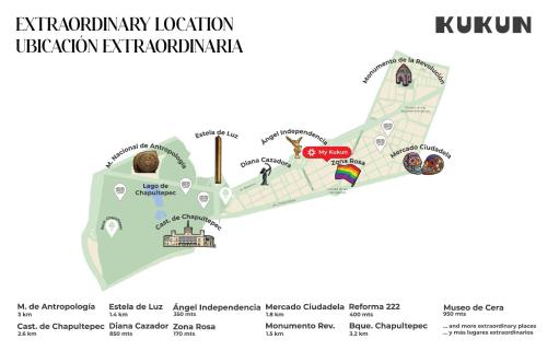 メキシコシティにあるCasa Magenta by Kukunのコーフド コーフド コーフド k の地図
