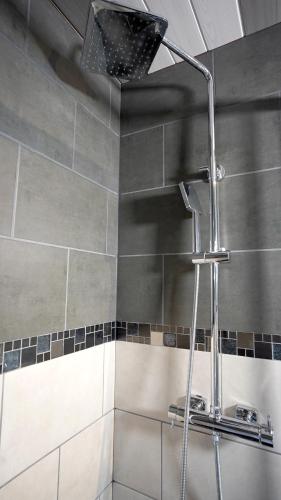 a shower with a shower head in a bathroom at La Sapinière St Lary Soulan in Saint-Lary-Soulan