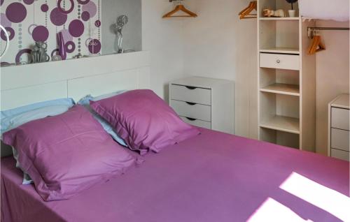 Blis-et-Born的住宿－Nice Home In Blis Et Born With Kitchenette，一张带紫色枕头的床