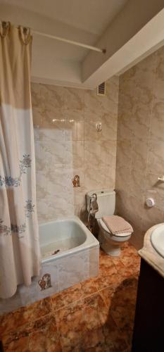 a bathroom with a bath tub and a toilet at La Xana del Arbeyal - Apartamento ideal Para 3 pax in Gijón