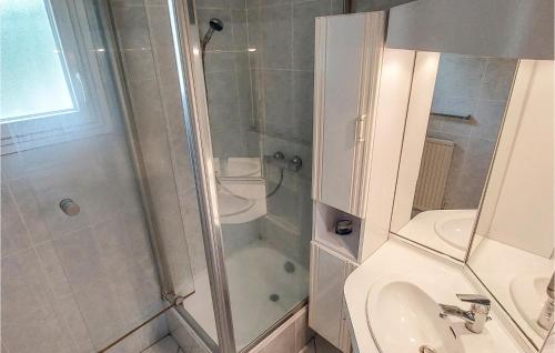 La salle de bains est pourvue d'une douche, de toilettes et d'un lavabo. dans l'établissement Stunning Home In Amailloux With Outdoor Swimming Pool, à Amailloux