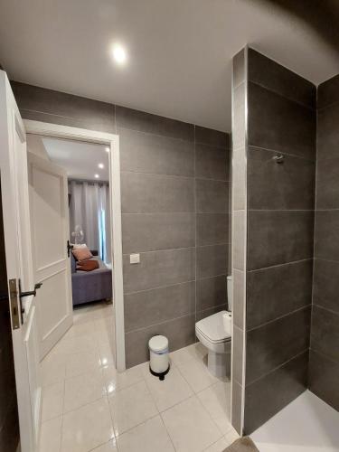 a bathroom with a toilet and a walk in shower at Apartamento Vistas Paraiso - Club Paraiso in Adeje
