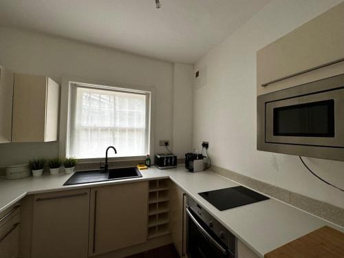 a kitchen with a sink and a microwave at Spacious Studio for 4 flat near Regents Park n2 in London