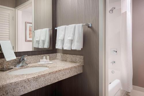 a bathroom with a sink and a mirror at Courtyard Tampa Downtown in Tampa