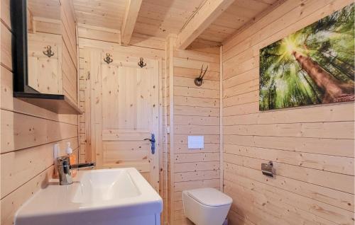a bathroom with a white sink and a toilet at Gorgeous Home In Harzgerode With Kitchen in Harzgerode