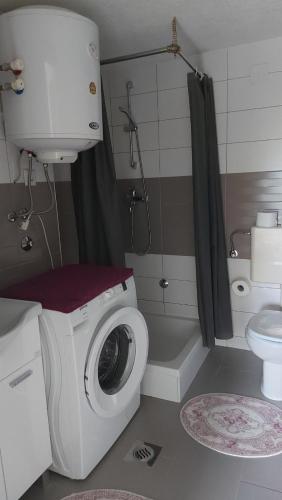 een badkamer met een wasmachine en een toilet bij Dina's house in Cazin