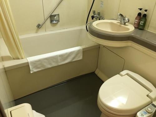 Baño pequeño con aseo y lavamanos en Mizuho Inn Iwami Masuda - Vacation STAY 17367v en Masuda