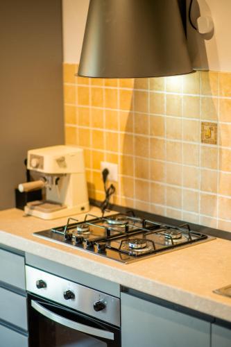 a kitchen with a stove top oven in a kitchen at Agriturismo Anfora della Vita in Massa Marittima