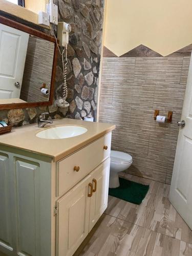 uma casa de banho com um lavatório e um WC em kings landing hotel 