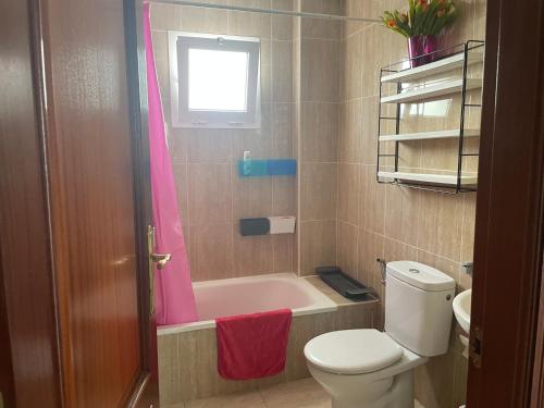 a bathroom with a toilet and a bath tub at Apartamento casa típica canaria in Playa Honda