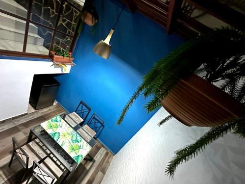 an overhead view of a room with a blue wall at Casa Pavón in Morelia