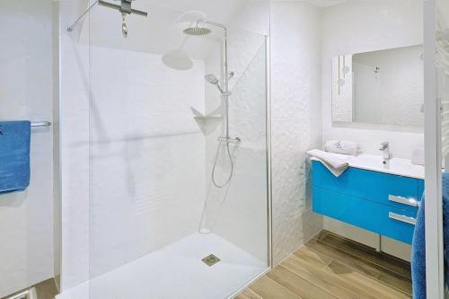 坡隆维茨普尔扎伊Appartement Confort pour 2 personnes Sur la plage Les pieds dans leau的浴室配有淋浴和洗手池