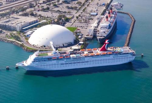 an overhead view of a cruise ship in the water at The Varden - A Boutique Micro Hotel - #11 in Long Beach