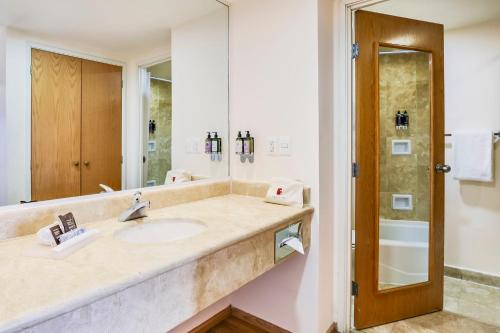 a bathroom with a sink and a mirror at Fiesta Inn Torreon Galerias in Torreón