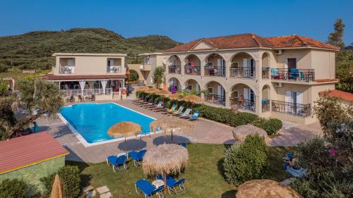 an aerial view of a villa with a swimming pool at Grapevines Hotel in Alikanas