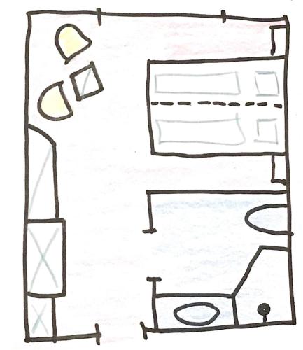 a drawing of a desk with a computer on it at Hotel Haus Seeblick in Nideggen