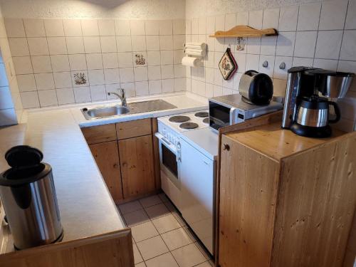 una piccola cucina con piano cottura e lavandino di Gästehaus Josefine a Lam