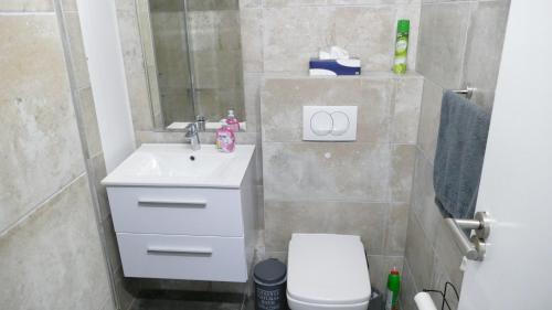 a bathroom with a white sink and a toilet at Neptun 501 in Balatonföldvár