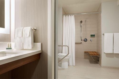 渥太華的住宿－渥太華市區萬怡酒店，浴室配有卫生间、盥洗盆和淋浴。